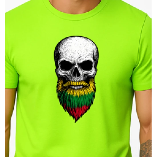 Vyriški neoniniai žali marškinėliai Kaukolė su barzda PK4015