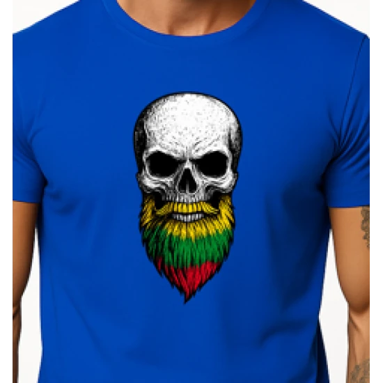 Vyriški mėlyni marškinėliai Kaukolė su barzda PK4015