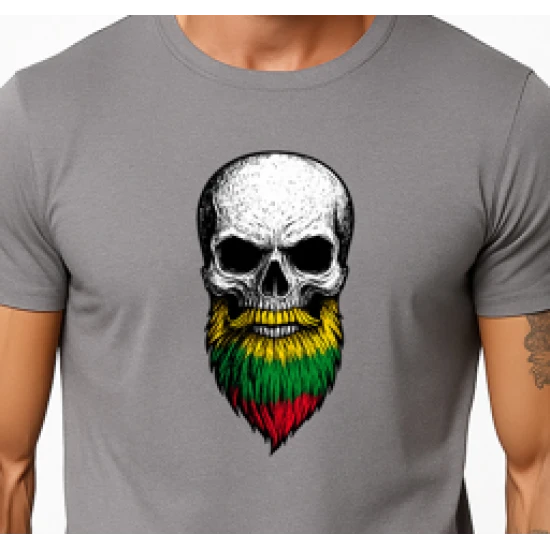 Vyriški pilki marškinėliai Kaukolė su barzda PK4015