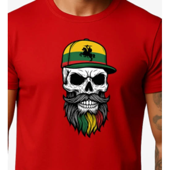 Vyriški raudoni marškinėliai Kaukolė su kepure PK4016