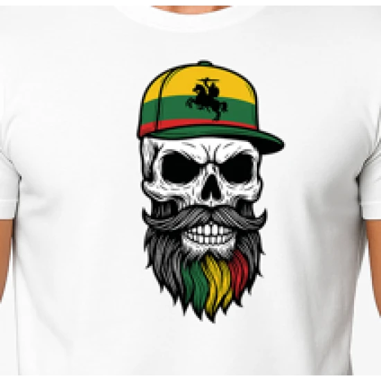 Vyriški balti marškinėliai Kaukolė su kepure PK4016