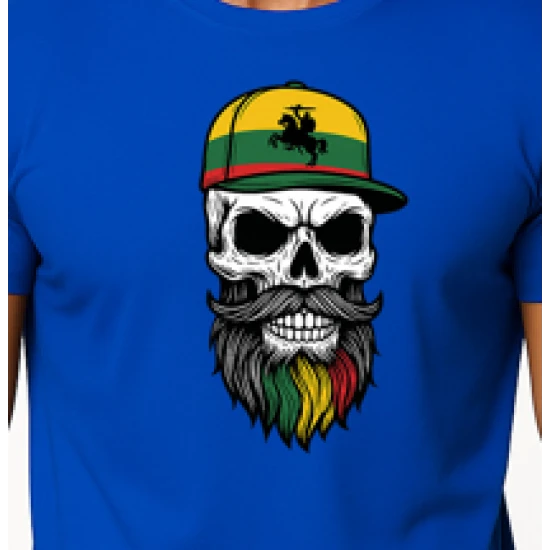 Vyriški mėlyni marškinėliai Kaukolė su kepure PK4016