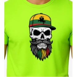 Vyriški žali neoniniai marškinėliai Kaukolė su kepure