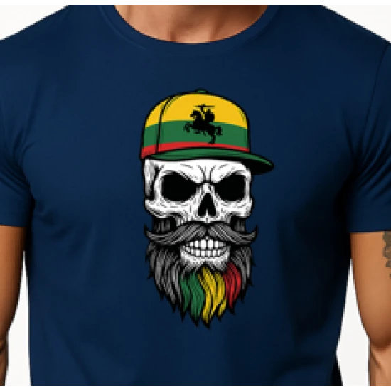 Vyriški tamsiai mėlyni marškinėliai Kaukolė su kepure PK4016