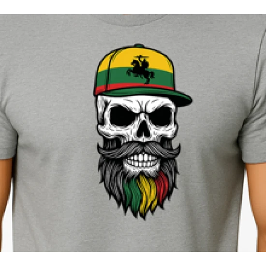 Vyriški šviesiai pilki marškinėliai Kaukolė su kepure PK4016