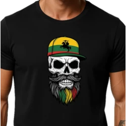 Vyriški juodi marškinėliai Kaukolė su kepure