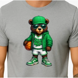 Vyriški šviesiai pilki marškinėliai Meškinas su kamuoliu-džemperiu