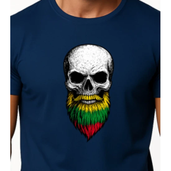 Vyriški tamsiai mėlyni marškinėliai Kaukolė su barzda PK4015