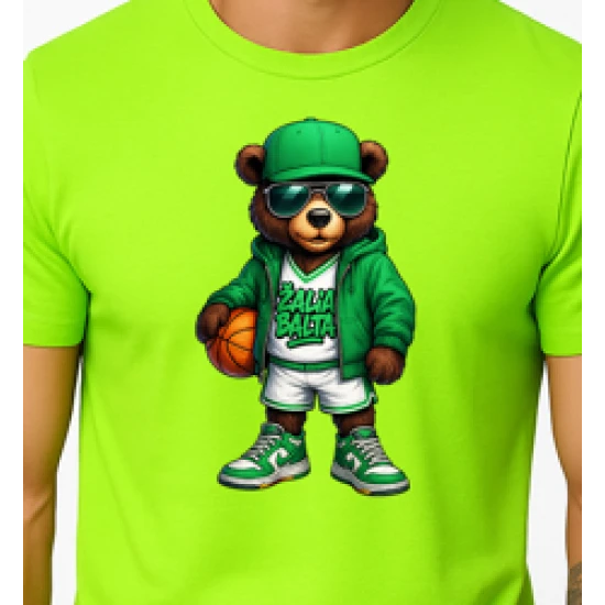 Vyriški žali neoniniai marškinėliai Meškinas su kamuoliu-džemperiu PK4019