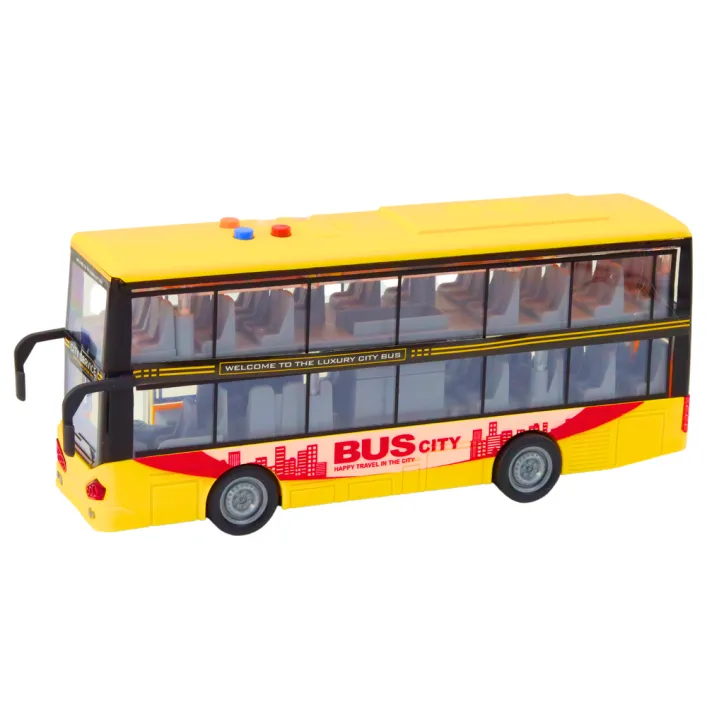 Kollane kahekorruseline buss heli- ja valgusefektidega Bussid
