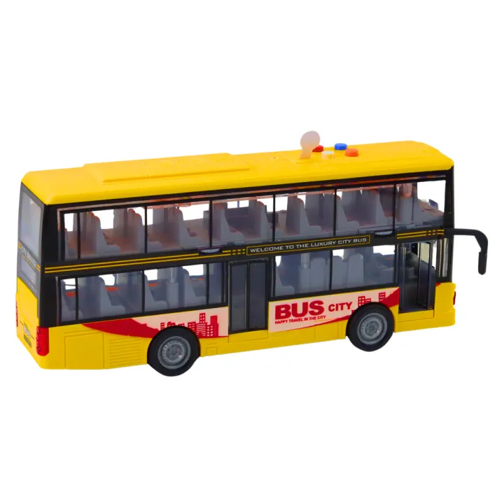 Kollane kahekorruseline buss heli- ja valgusefektidega Bussid
