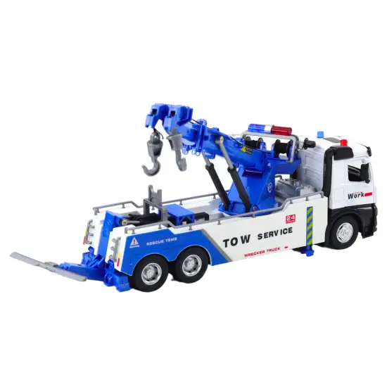 Baltas/mėlynas sunkvežimis su kranu ir dviem kabliais Sunkvežimiai