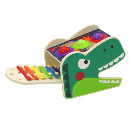 Medinis dinozauro formos ksilofonas Mediniai žaislai