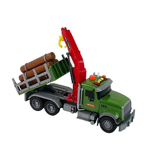 A truck-mounted crane transporting timber logs Sound
