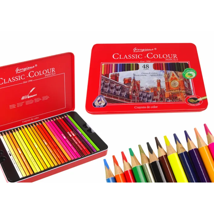 Set of 48 Art Crayons Metal Container Lavinamieji