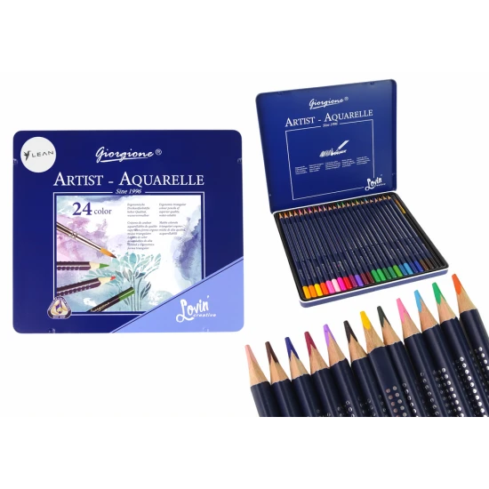 Set of 24 Watercolor Pencils Metal Container Lavinamieji