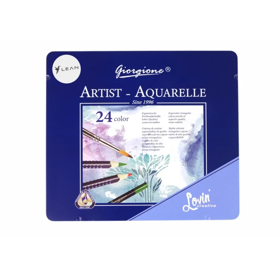Set of 24 Watercolor Pencils Metal Container Lavinamieji