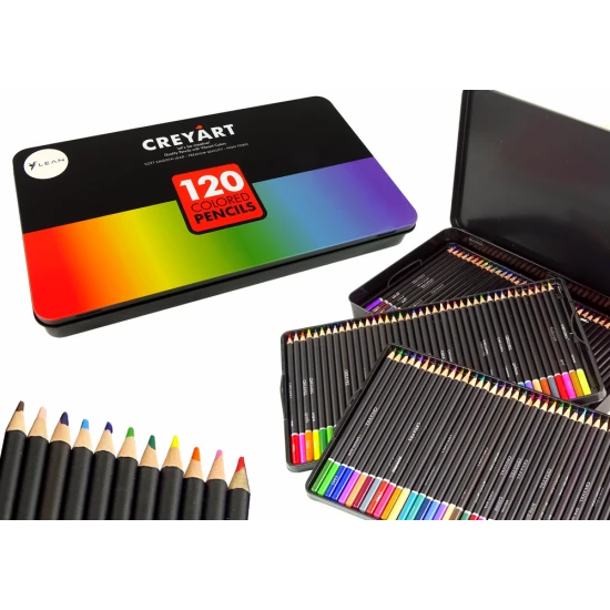 Set of 120 Art Crayons Metal Container Lavinamieji