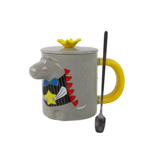 Pilkos spalvos puodelis su dinozauru 400 ml Buitiniai prietaisai, virtuvės