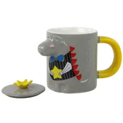 Pilkos spalvos puodelis su dinozauru 400 ml
