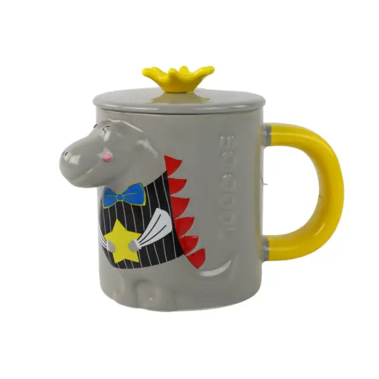 Pilkos spalvos puodelis su dinozauru 400 ml Buitiniai prietaisai, virtuvės