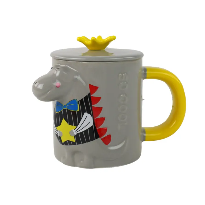 Pilkos spalvos puodelis su dinozauru 400 ml Buitiniai prietaisai, virtuvės