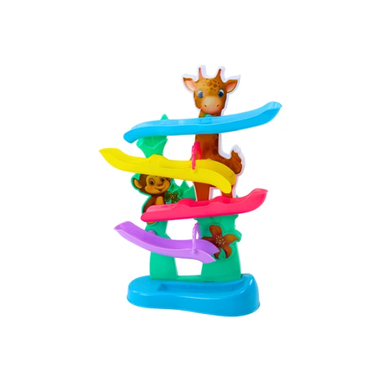 Žirafos beždžionių kamuoliukų čiuožykla su spalvingais kamuoliukais