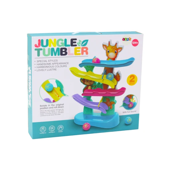 Žirafos beždžionių kamuoliukų čiuožykla su spalvingais kamuoliukais