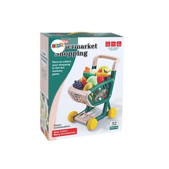 Žalias prekių vežimėlis su daržovių ir vaisių rinkiniu Buitiniai prietaisai, virtuvės