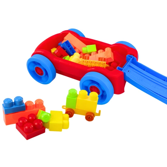 Blokų rinkinys vežimėlyje ant ratukų Konstruktoriai