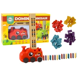Raudonas dinozauras dėliojantis domino