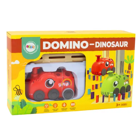 Raudonas dinozauras dėliojantis domino Stalo ir sporto žaidimai