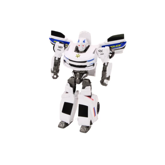 Baltas policijos automobilis-robotas Žaisliniai automobiliai