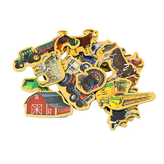 Set of wooden magnets, domestic animals, agricultural machines, 20 pieces
