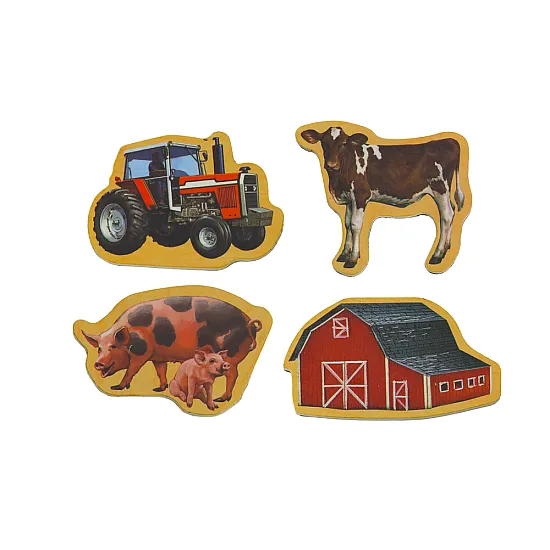Set of wooden magnets, domestic animals, agricultural machines, 20 pieces