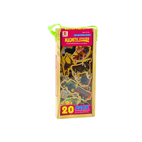 Set of wooden magnets, domestic animals, agricultural machines, 20 pieces