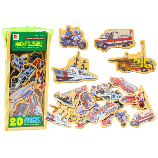 Medinių magnetinių transporto priemonių rinkinys Mediniai žaislai