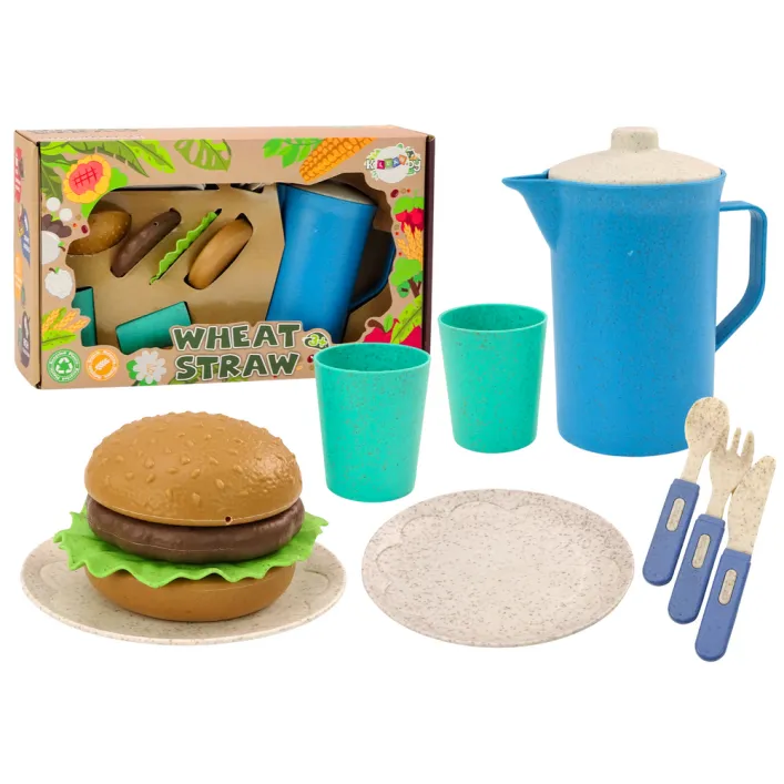Set of tableware, plates, cups, jug, Hamburger, cutlery, 11 pcs Buitiniai prietaisai, virtuvės
