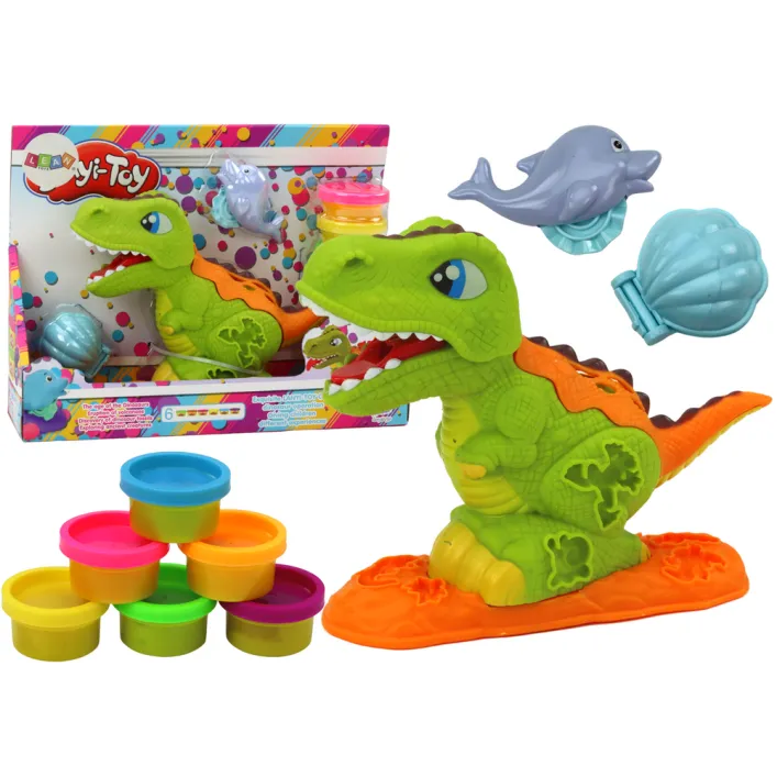 Plastilino rinkinys 6 spalvų su dinozauru