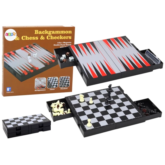 3in1 Game Set Magnetic Board Chess Checkers Backgammon Stalo ir sporto žaidimai