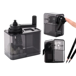 Juodas pieštukų drožtukas su indeliu