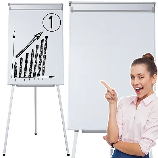 Magnetic board with tripod stand, white, 70 x 100 cm Magnetic boards
