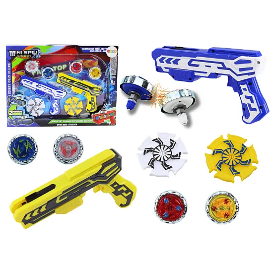 Gun Launcher Set 4 Metal Discs Blue Yellow Lights Stalo ir sporto žaidimai