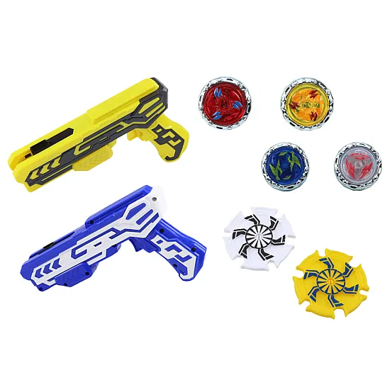 Gun Launcher Set 4 Metal Discs Blue Yellow Lights Stalo ir sporto žaidimai