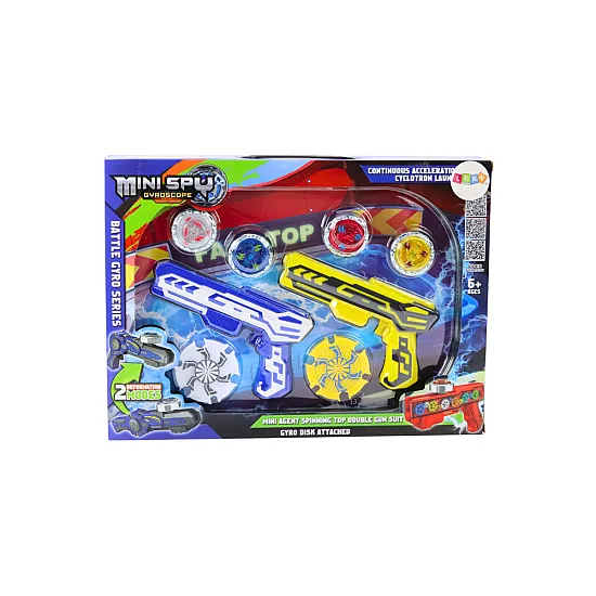Gun Launcher Set 4 Metal Discs Blue Yellow Lights Stalo ir sporto žaidimai