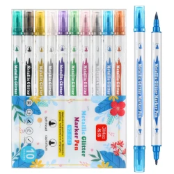 Metalo blizgesio žymeklių rinkinys, spalvotas, dvipusis, 10 vnt.