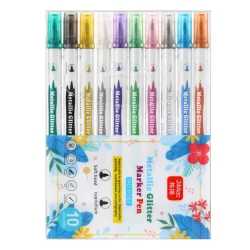 Metalo blizgesio žymeklių rinkinys, spalvotas, dvipusis, 10 vnt.