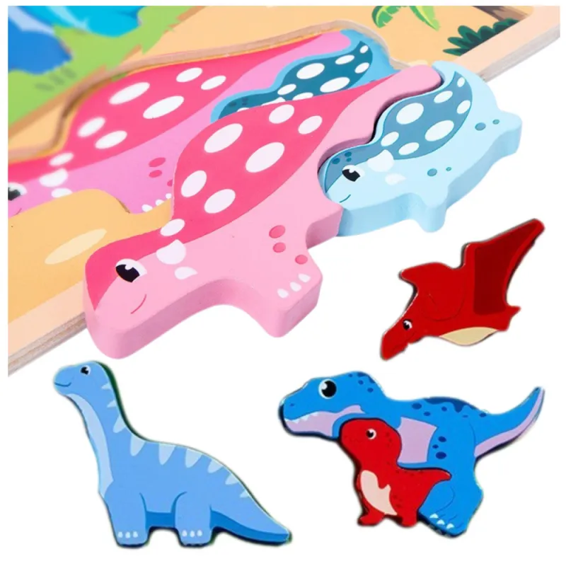 Edukacinė medinė dinozaurų dėlionė Mediniai žaislai