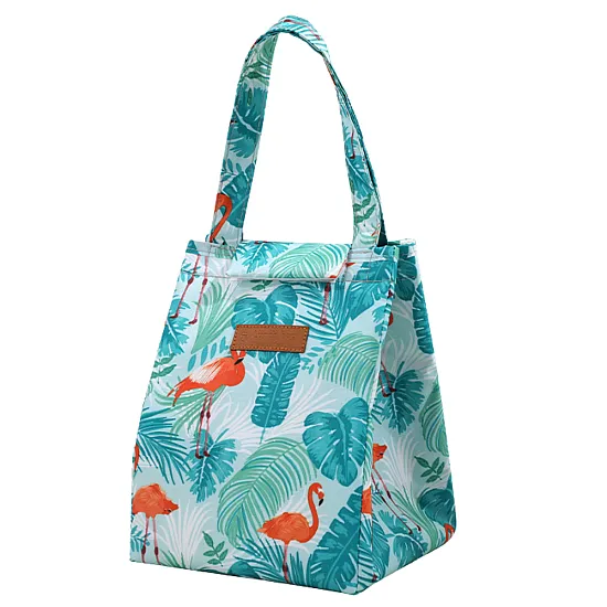 Heat-resistant breakfast and lunch bag with leaf and flamingo motif, 25 cm Backpacks and bags