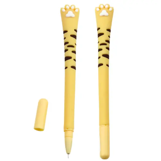 Geltonas gelinis rašiklis su mėlynu rašalu, Cat Paw 16,5 cm Pieštukai ir rašikliai